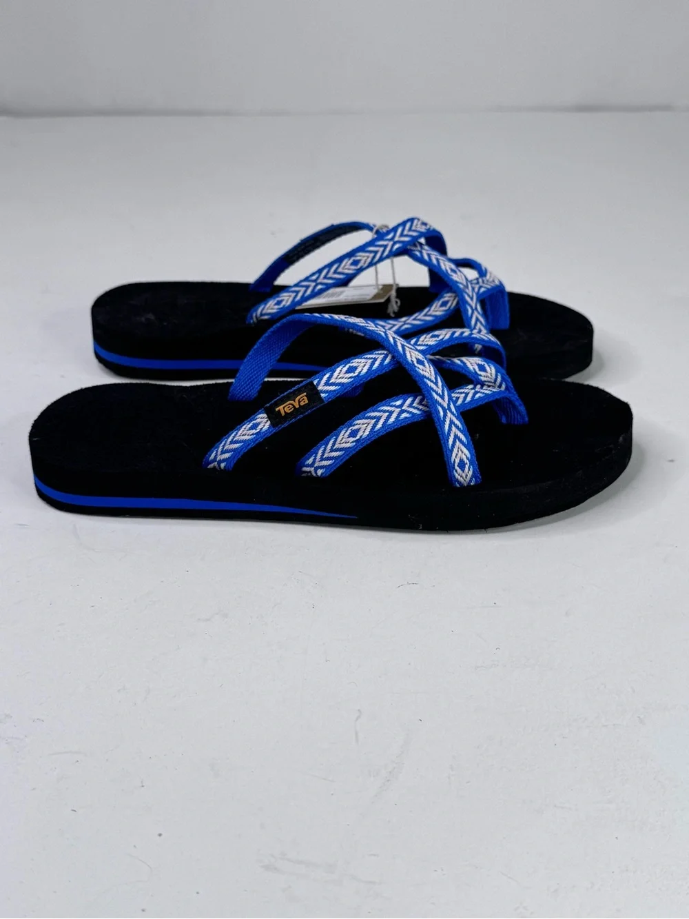 Teva Blue and White Patterned Strap Olowahu Flip Flops